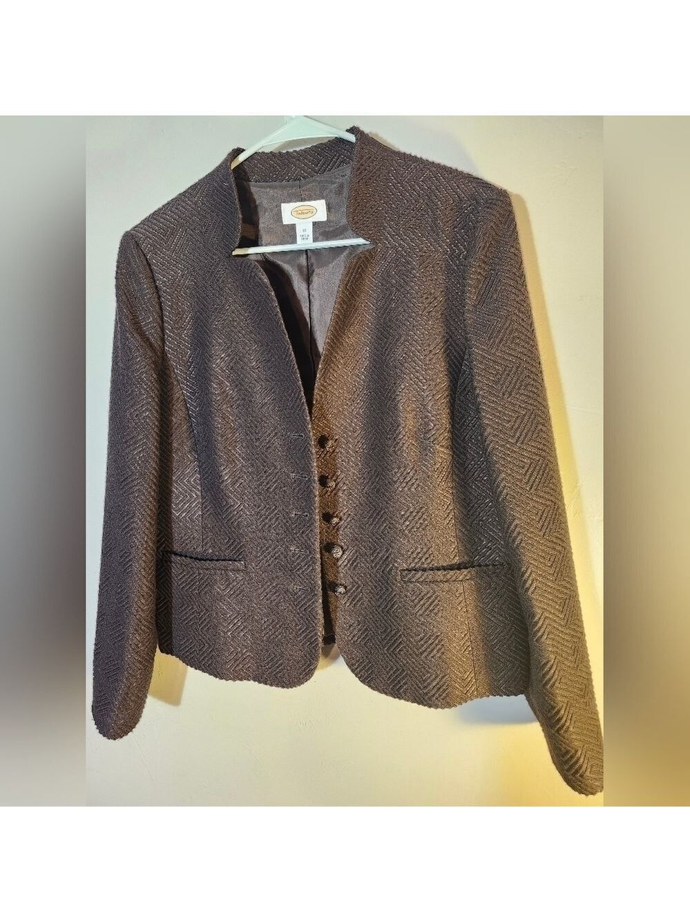 Talbots brown wool blend blazer classic vintage rope knot buttons sz 12